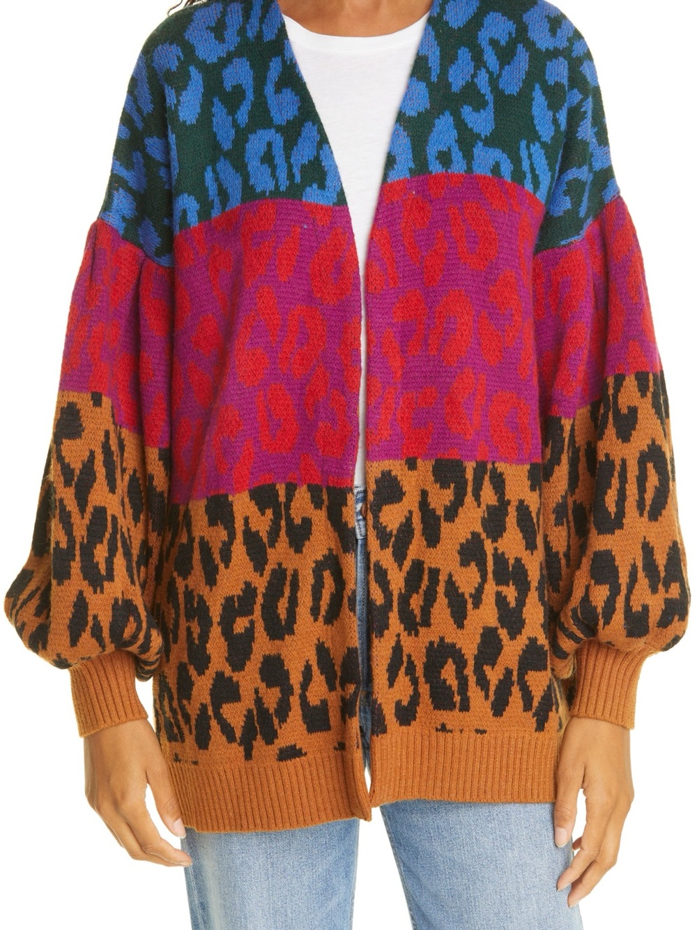 Farm Rio Mixed Leopard Open Cardigan Sweater